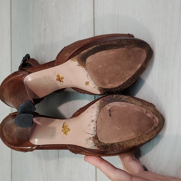 Prada Womens Ankle Zip Heels Pump Sandals shoes sz 37/7 - Picture 12 of 16